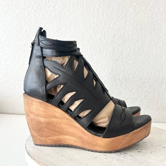 NEW Lane Boots BECCA Womens Black Wedges 8.5 Western Sandals Cowgirl Leather - Picture 2 of 11